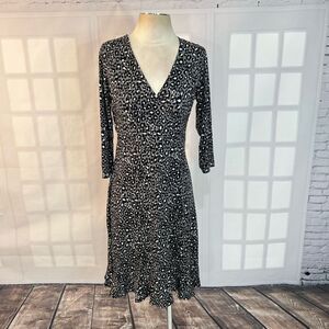 Leota Long Sleeve Cheetah V-Neck Gray Wrap Look Dress Size  S